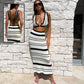 2pcs Striped Bikini & Sling Dress Set