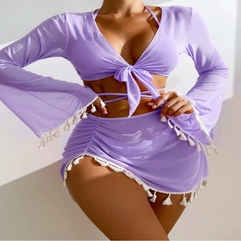 4pcs Solid Color Bikini Set
