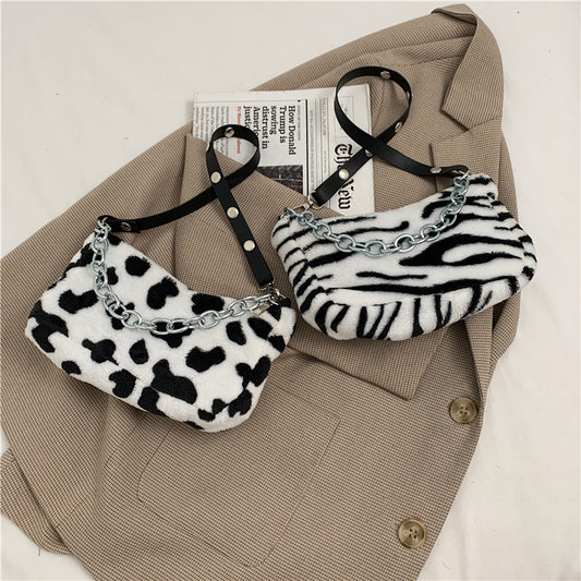Leopard Plush Chain Shoulder Bag