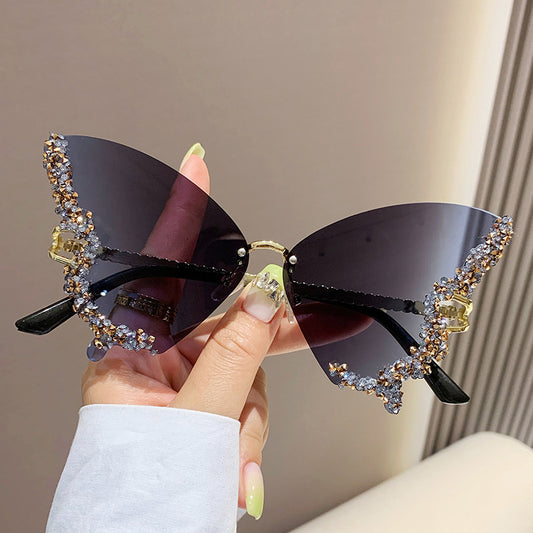 Luxury Diamond Butterfly Rimless Sunglasses