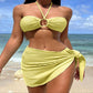 3-Piece Stripe Bikini Set – Solid Color Swimwear