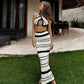 2pcs Striped Bikini & Sling Dress Set