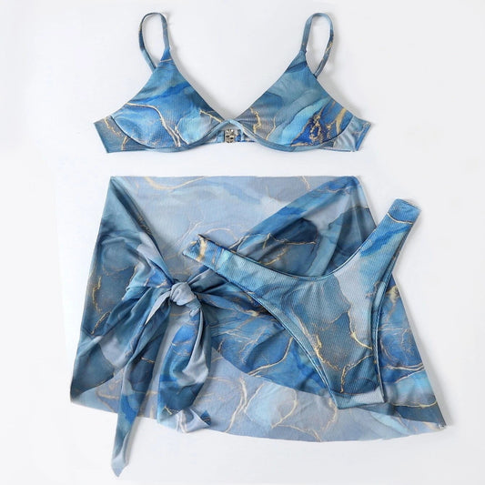 Marble Printed 3pcs Bikini Set