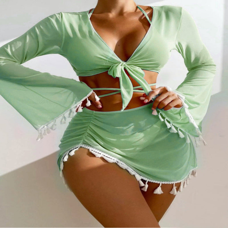 4pcs Solid Color Bikini Set
