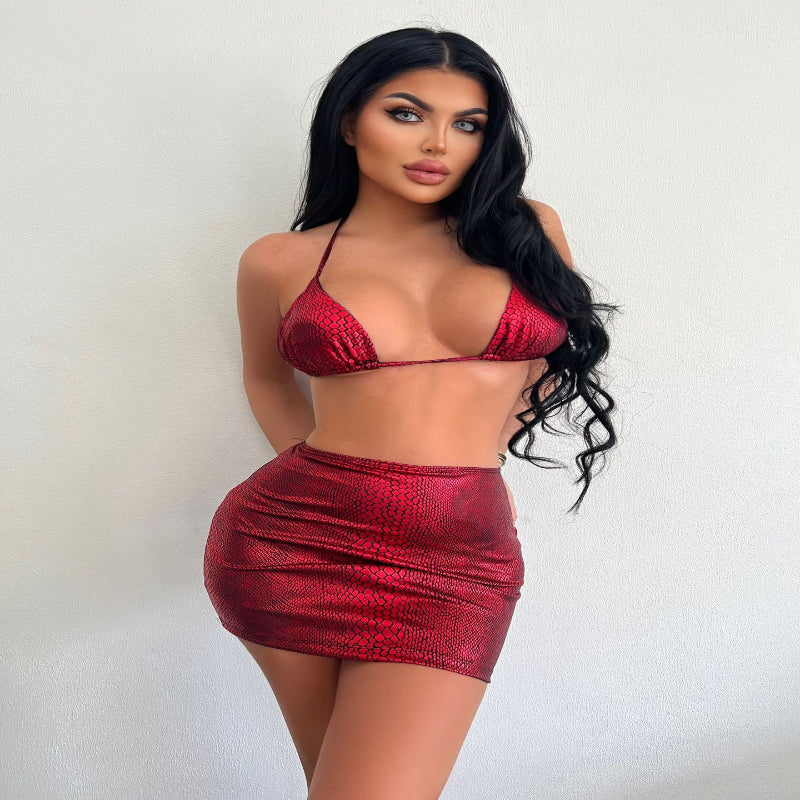 Women's 3 Piece Snake Print Bikini Set
