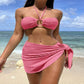 3-Piece Stripe Bikini Set – Solid Color Swimwear