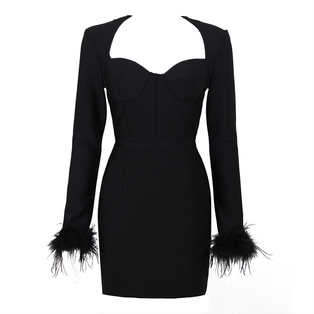 Women's Square Neck Feather Dress