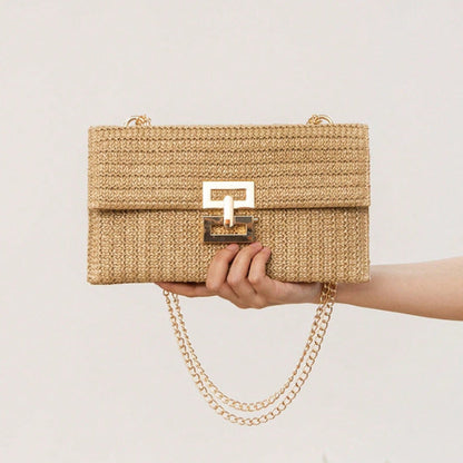 Straw Chain Flap Shoulder Women's Bag