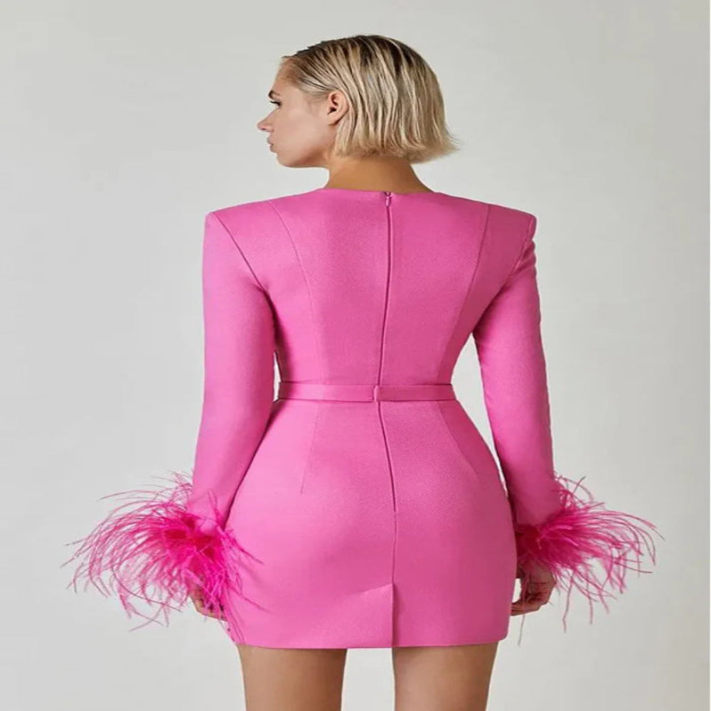 Women's Square Neck Feather Dress