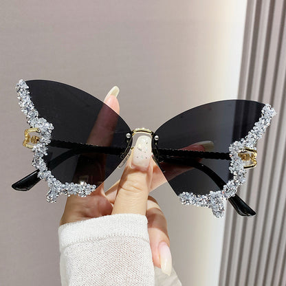 Luxury Diamond Butterfly Rimless Sunglasses