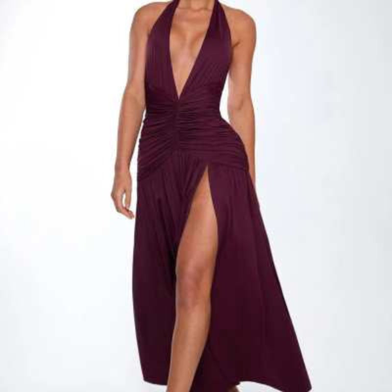 V-Neck Pleated Party Dress
