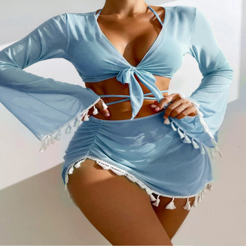 4pcs Solid Color Bikini Set