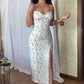 Lace Floral Slit Suspender Dress
