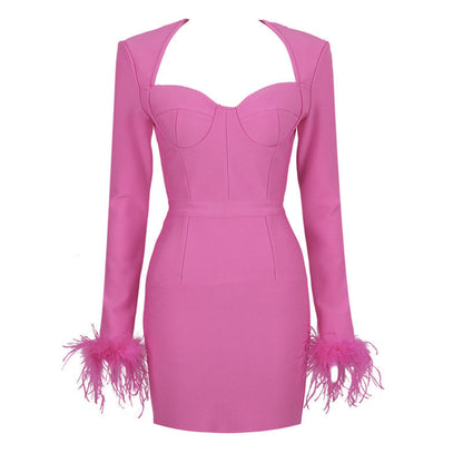Women's Square Neck Feather Dress