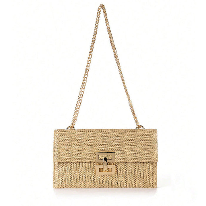 Straw Chain Flap Shoulder Women's Bag