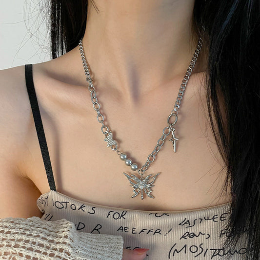 Hollow Butterfly Cross Necklace