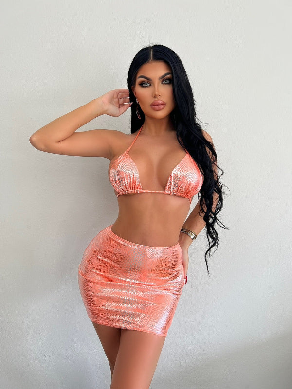 Women's 3 Piece Snake Print Bikini Set