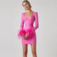 Women's Square Neck Feather Dress