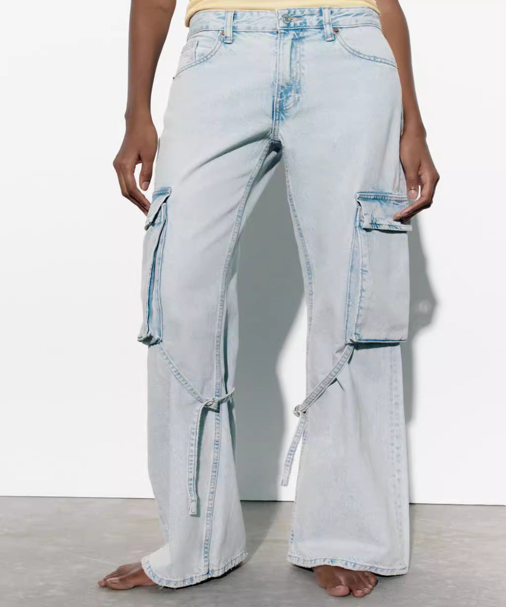 Women’s Mid-Waist Loose Cargo Jeans