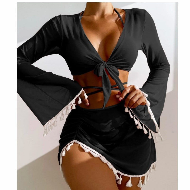 4pcs Solid Color Bikini Set