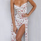 Lace Floral Slit Suspender Dress