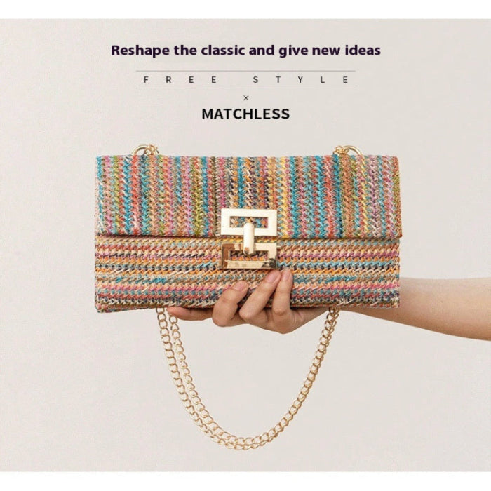 Straw Chain Flap Shoulder Women's Bag