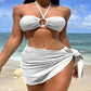 3-Piece Stripe Bikini Set – Solid Color Swimwear