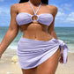 3-Piece Stripe Bikini Set – Solid Color Swimwear