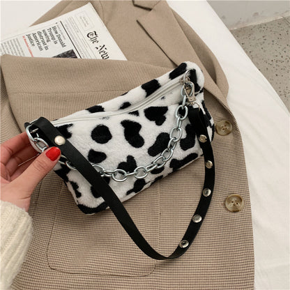 Leopard Plush Chain Shoulder Bag